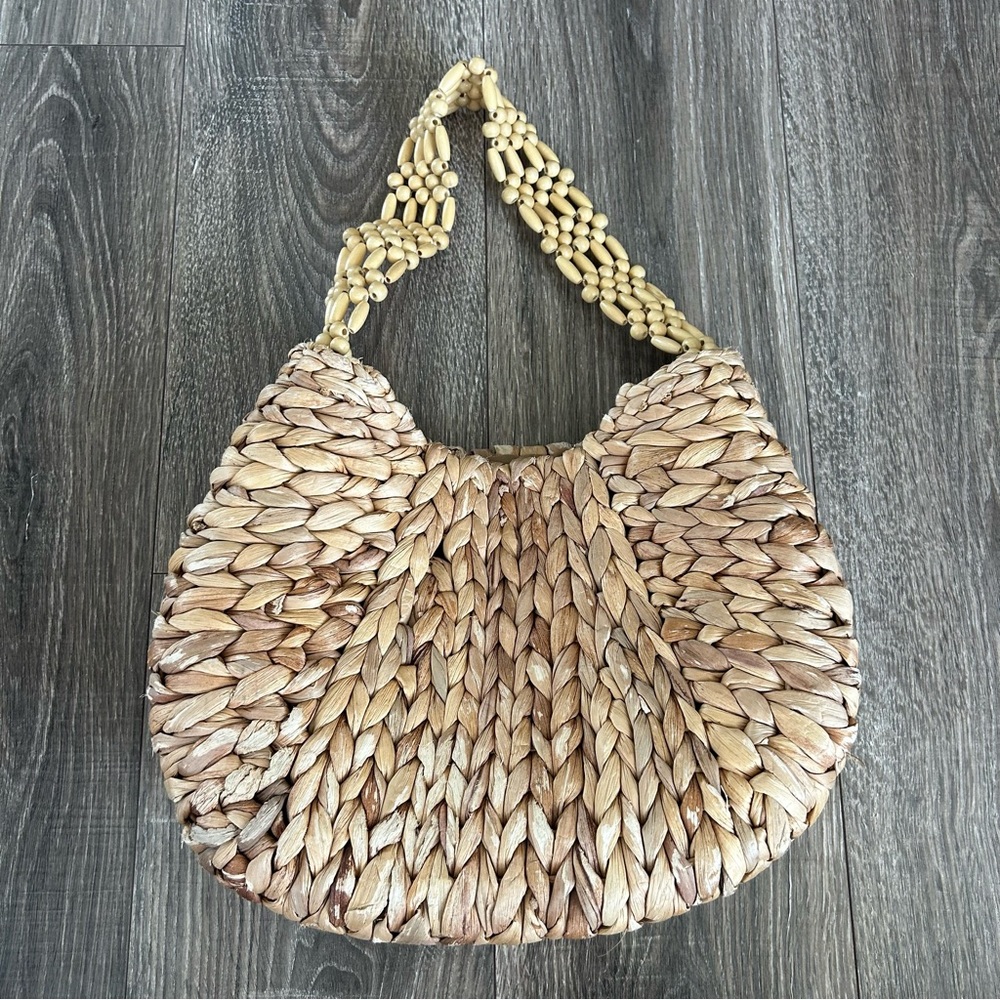 A new day Natural Woven Shoulder Bag beaded strap large size hyacinth tote bag